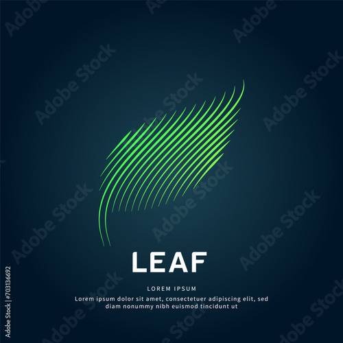 simple logo leaf Illustration in a linear style. Abstract line art green leaf Ecology Logotype concept icon. Vector logo leaf color silhouette on a dark background. EPS 10
