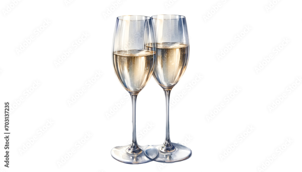 Watercolor champagne glasses ,suitable for creative clipart use.