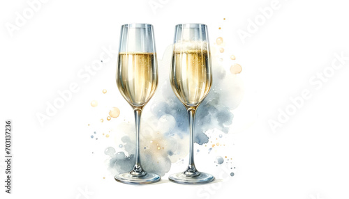Watercolor champagne glasses ,suitable for creative clipart use.