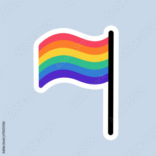 LGBT flag sicker. Rainbow colored flag. LGBT sticker in doodle style. LGBTQ, LGBT pride community Symbol. LGBT banner. Vector illustration.