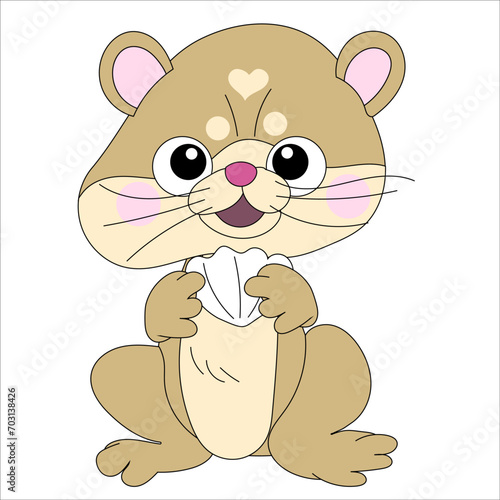 Cartoon otter standing holding a seashell