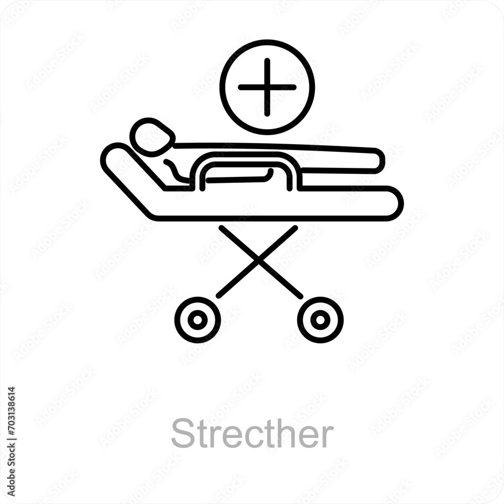 Stretcher and Patient icon concept Stretcher and Patient icon concept