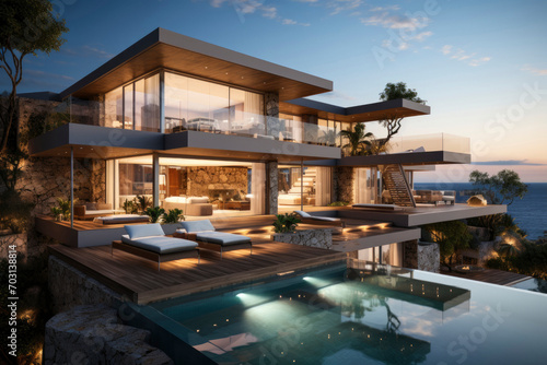 Modern villa with a private rooftop infinity pool overlooking the sea © Tjeerd