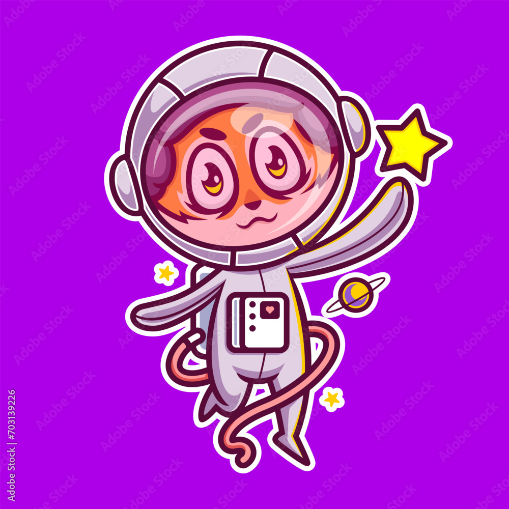 illustration of cute cartoon astronaut tiger in the space