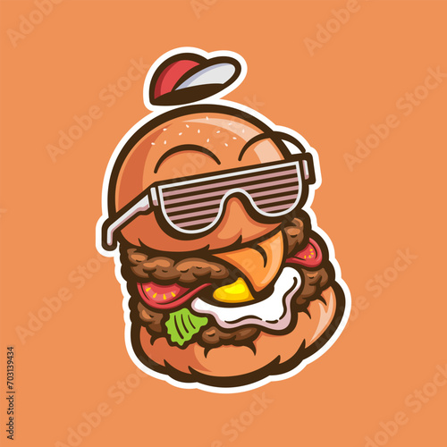 Cute cartoon burger character wearing sunglasses