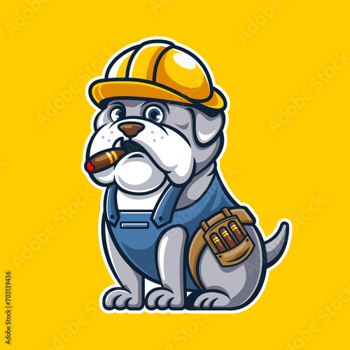 cute bulldog cartoon illustration with construction worker suit