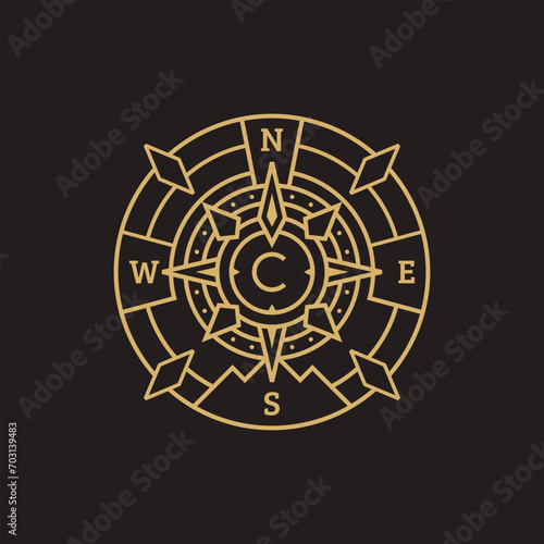 line art style compass vector illustration