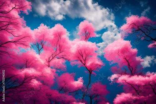 pink cherry blossom trees under the blue sky creating sight full scene background 