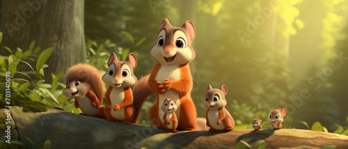 Cute squirrel family in the forest kid