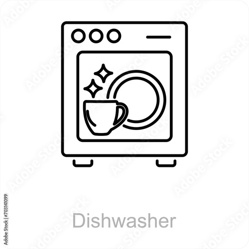 Dishwasher and dish icon concept 