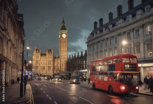 London Big Ben and traffic on Westminster Bridge