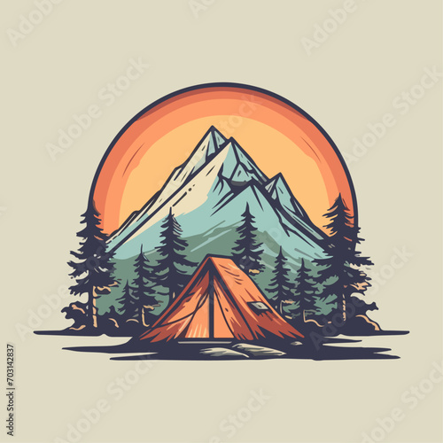 illustration of a emblem landscape outdoor camp holiday theme logo badge for tshirt, print, wallpaper, sticker, or any purpose