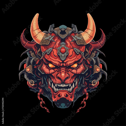 skull with horns red devil mask demon monster illustration concept vector for tshirt, sticker, hoodie, or any purpose mecha version
