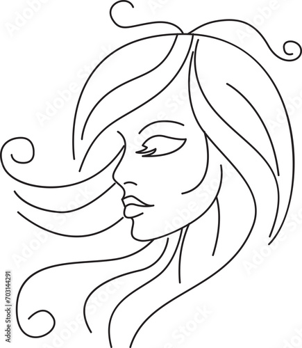 profile Face Woman icon line