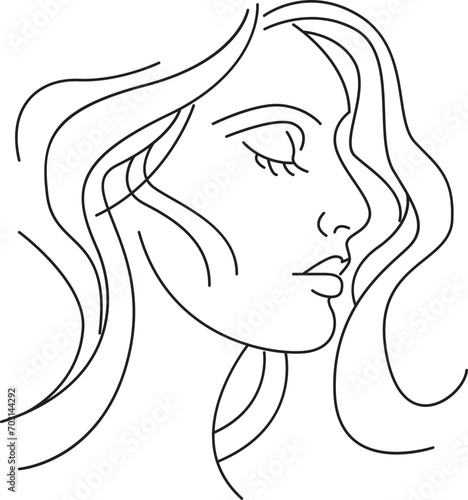 profile Face Woman icon line