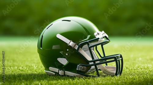 Close-up view of an American football helmet.