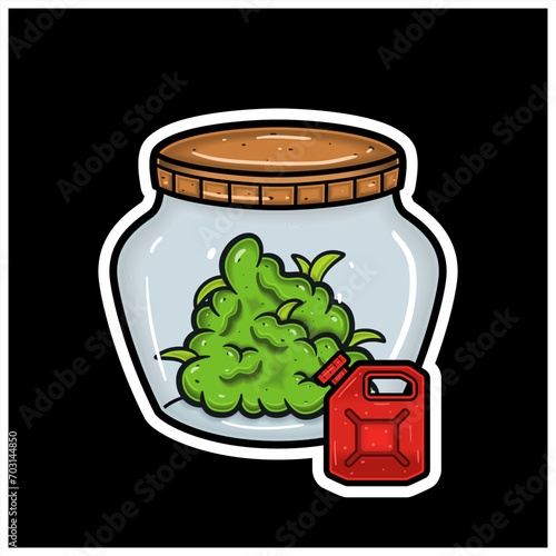 Sour Diesel Flavor With Cartoon Mascot of Weed Bud On Jar. For Sticker and label.