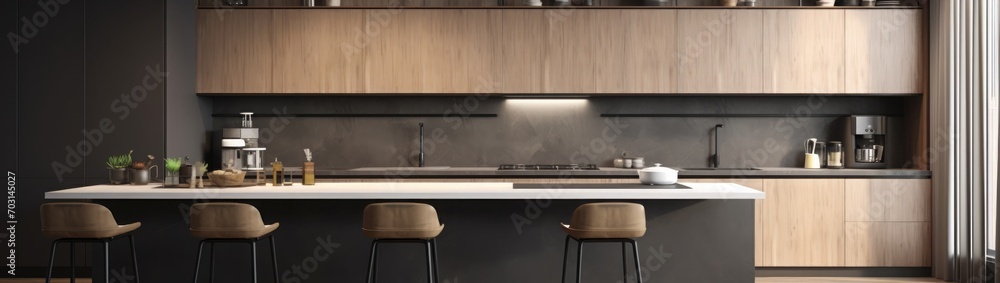 Modern kitchen interior design 3D Rendering, 3D Illustration Modern kitchen interior design 3D Rendering, 3D Illustration