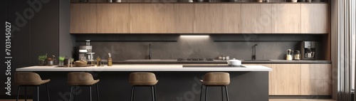 Modern kitchen interior design 3D Rendering, 3D Illustration