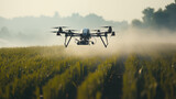 Digitale Landwirtschaft mit Drohnen welche über Agrarflächen fliegen und Pestizide versprühen Automatisierung Generative AI