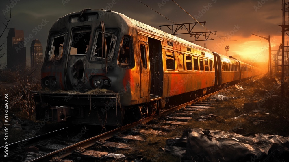 Image of a damaged and ruined train.