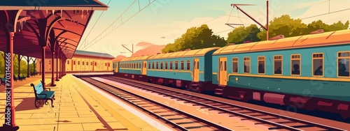 Indian train station. cartoon illustration