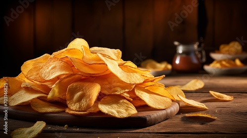 Image of chips on a wooden background.