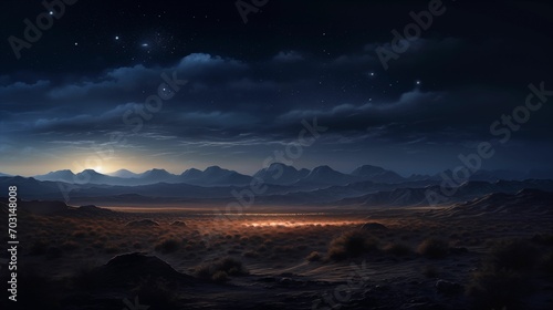 Night landscape featuring a vast desert. photo