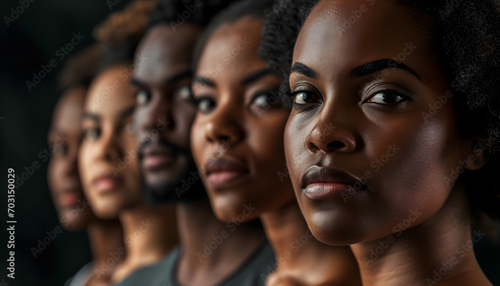face of group of black people - obrazy, fototapety, plakaty 