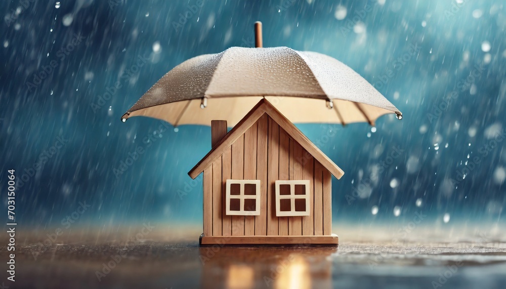 Safe Haven in the Storm: Home Insurance and Protection Under a Blue Rainy Sky" - obrazy, fototapety, plakaty 