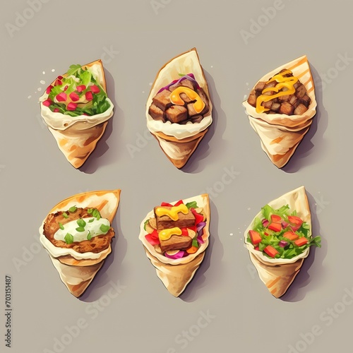 Set of delicious shawarma cut out. Based

