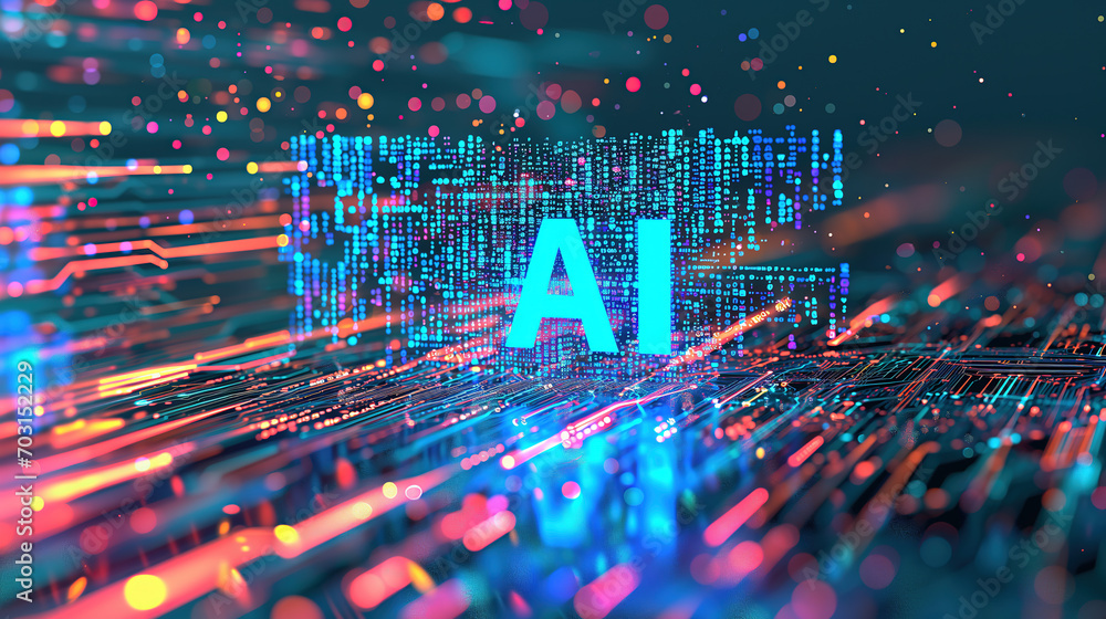AI on a Circuit Board: A Digital and Futuristic Concept with Blue and Orange Lights AI on a Circuit Board: A Digital and Futuristic Concept with Blue and Orange Lights
