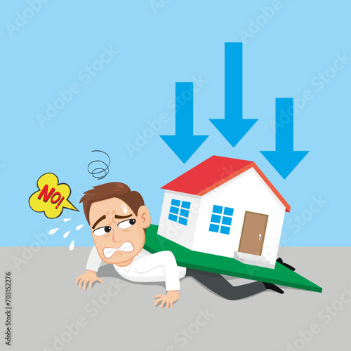Character man crushed by home loan financial pressure. Debt concept.illustration vector cartoon.