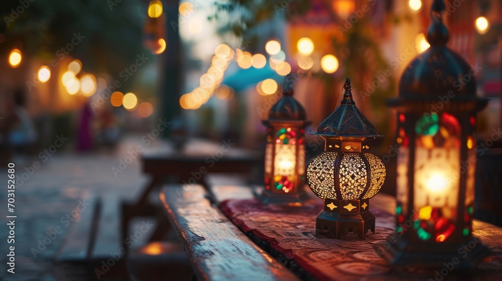 Ramadan Kareem - islamic muslim holiday greeting card with eid lantern or lamp Ramadan Kareem - islamic muslim holiday greeting card with eid lantern or lamp