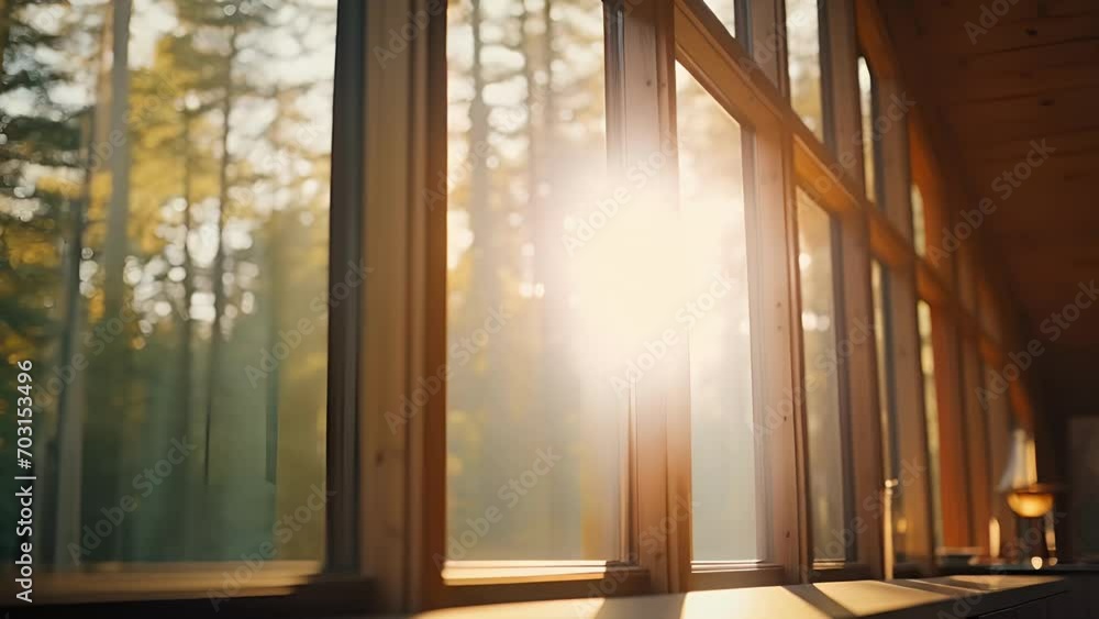 Closeup of the large windows in the cabin, allowing natural light to flood in and provide stunning views of the surrounding nature. Closeup of the large windows in the cabin, allowing natural light to flood in and provide stunning views of the surrounding nature.