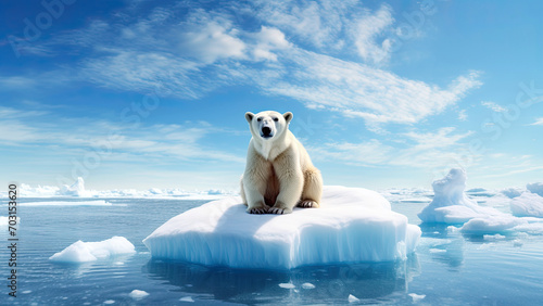 Isolated polar bear on a merging iceberg in the middle of the sea - Global warming