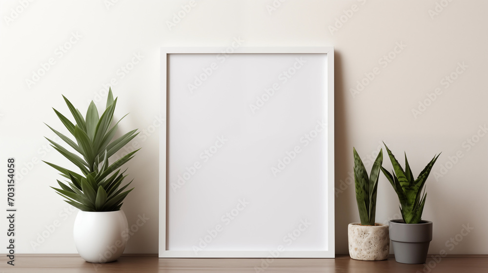 In the minimalist haven, a white poster whispers endless design possibilities In the minimalist haven, a white poster whispers endless design possibilities