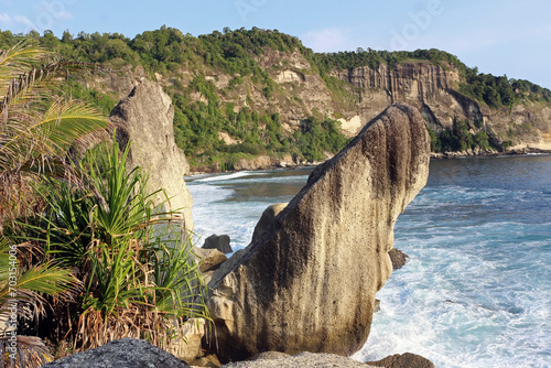 Beautiful beach with huge magestic rocks in Pacitan, East Java, Indonesia photo