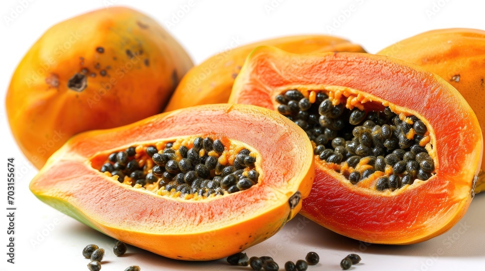 cute open papayas isolated on white background cute open papayas isolated on white background