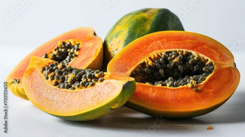 cute open papayas isolated on white background
