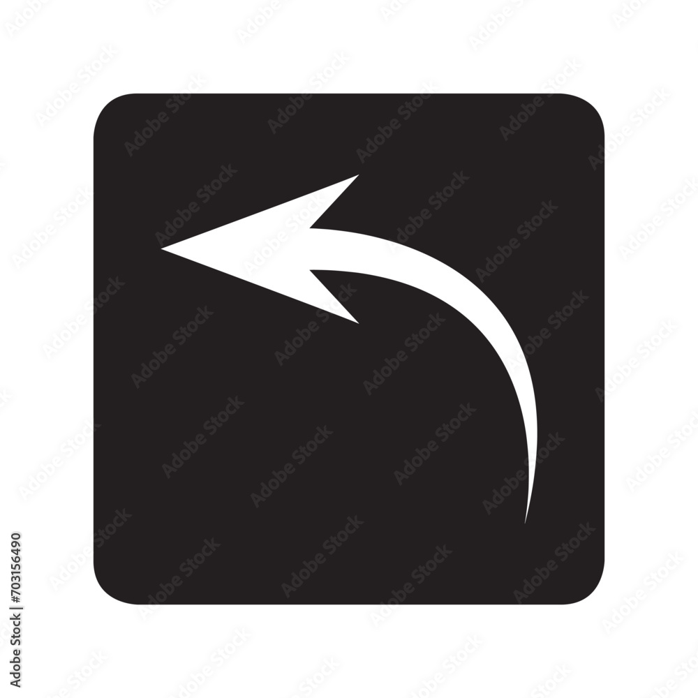 Curved arrow icon vector. Arrow pointer logo design. Arrow left vector icon illustration in square isolated on white background Curved arrow icon vector. Arrow pointer logo design. Arrow left vector icon illustration in square isolated on white background