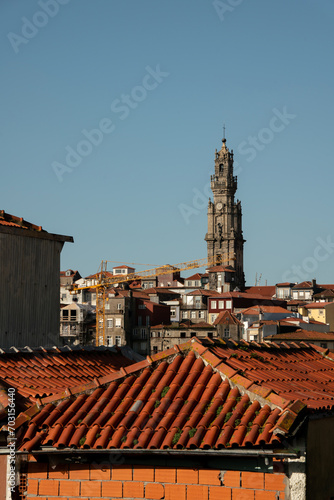 View across Porto rooftops to Clerigos Church and Tower, Igreja Clerigos