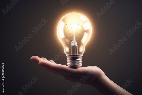 glowing light bulb in hand. bright idea concept