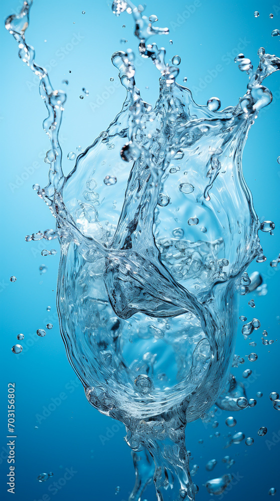 splashes of water on a blue background, space for text