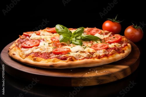 Tempting Ham and Mushroom Pizza on Rustic Wooden Background