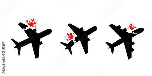 Plane crash accident silhouette illustration icon set silhouette vector