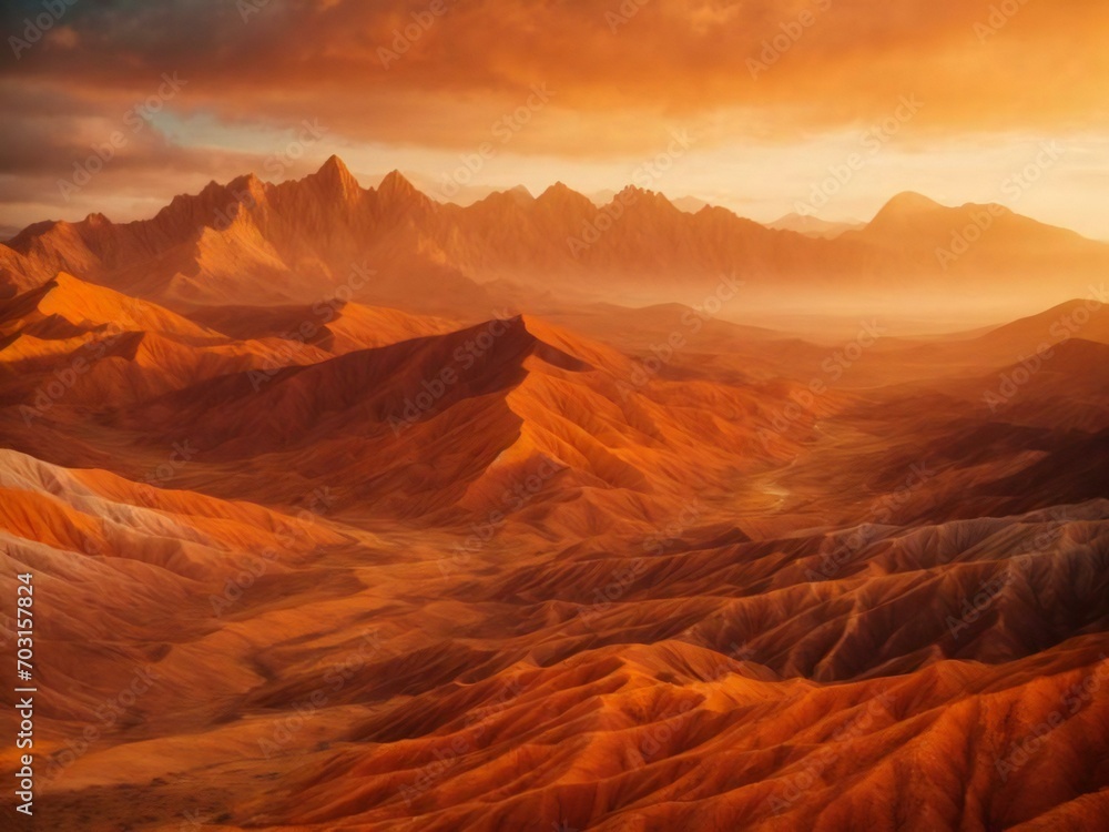 Naklejka premium Orange Mountains Generative AI