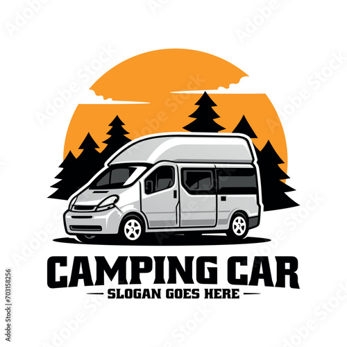 camper van - caravan - motor home isolated logo vector	