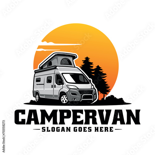 camper van - caravan - motor home isolated logo vector	