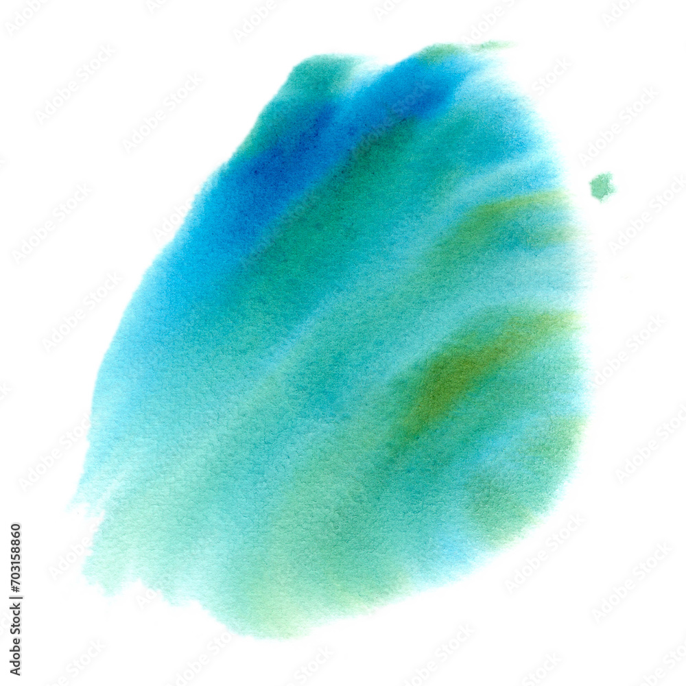 Watercolor stain with paper texture. Abstract spot in the colors of the sea. Soft transitions of blue, turquoise and green, imitation of ocean water. Illustration of paint splashes. Watercolor stain with paper texture. Abstract spot in the colors of the sea. Soft transitions of blue, turquoise and green, imitation of ocean water. Illustration of paint splashes.
